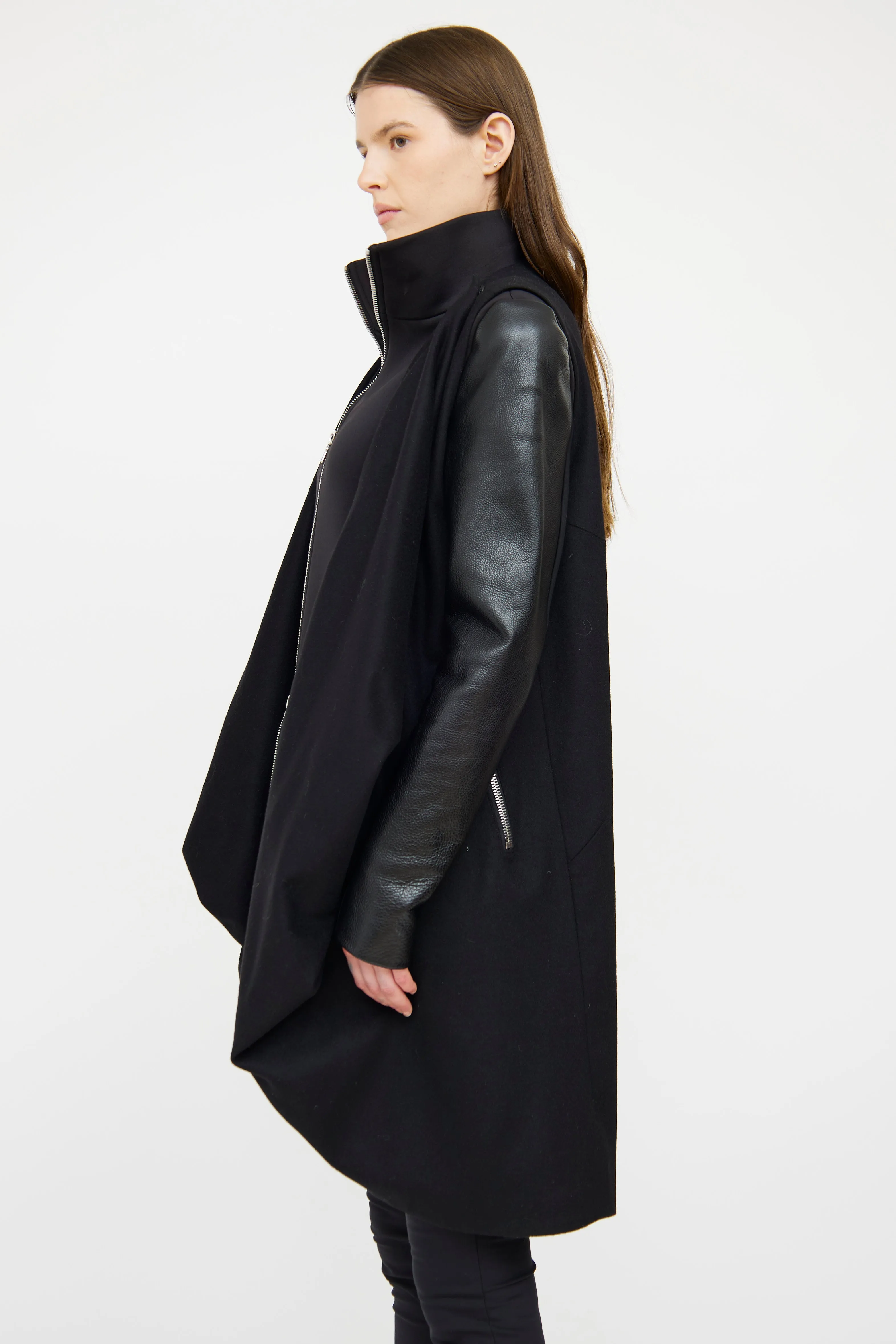 Black Leather Sleeve Coat