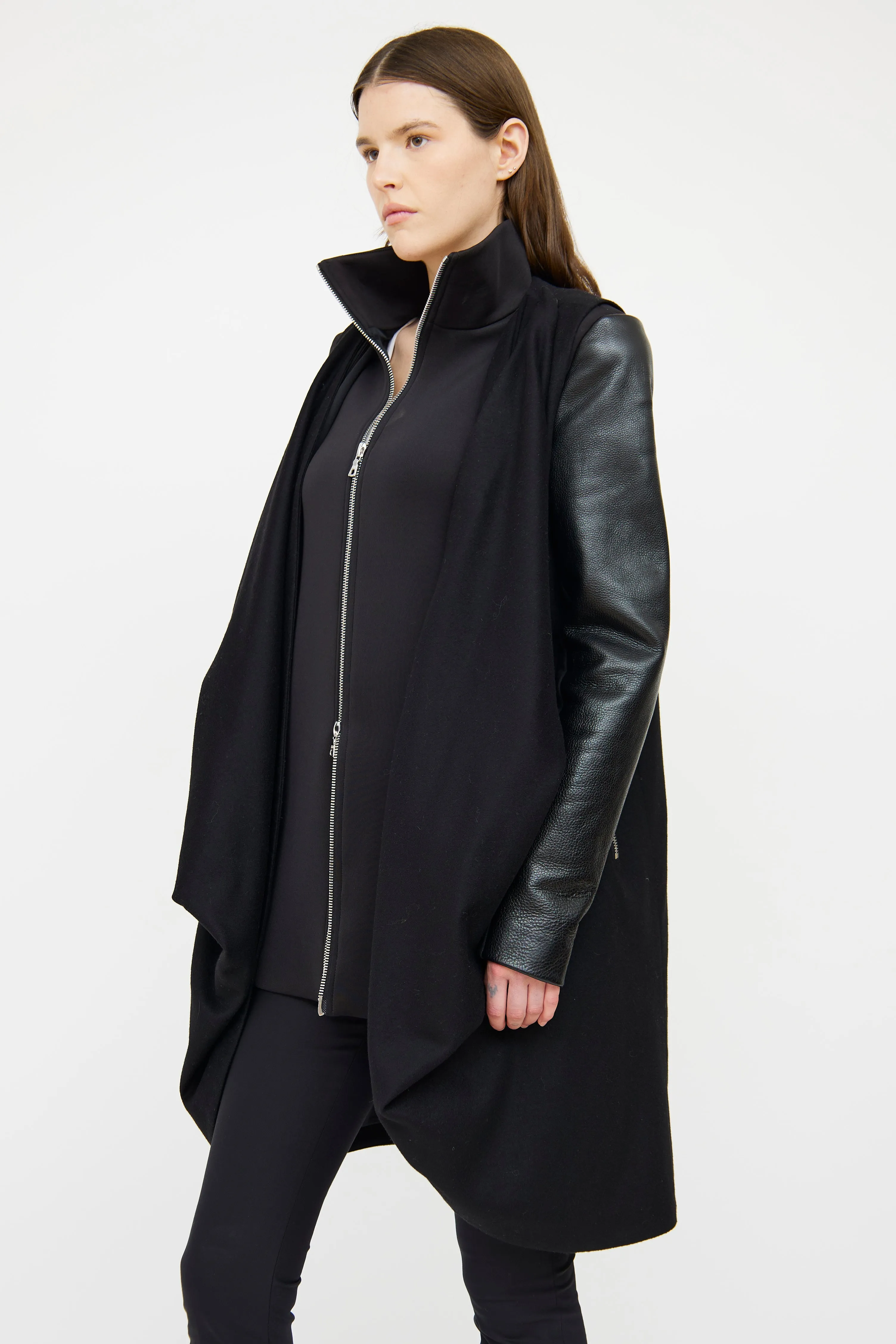 Black Leather Sleeve Coat