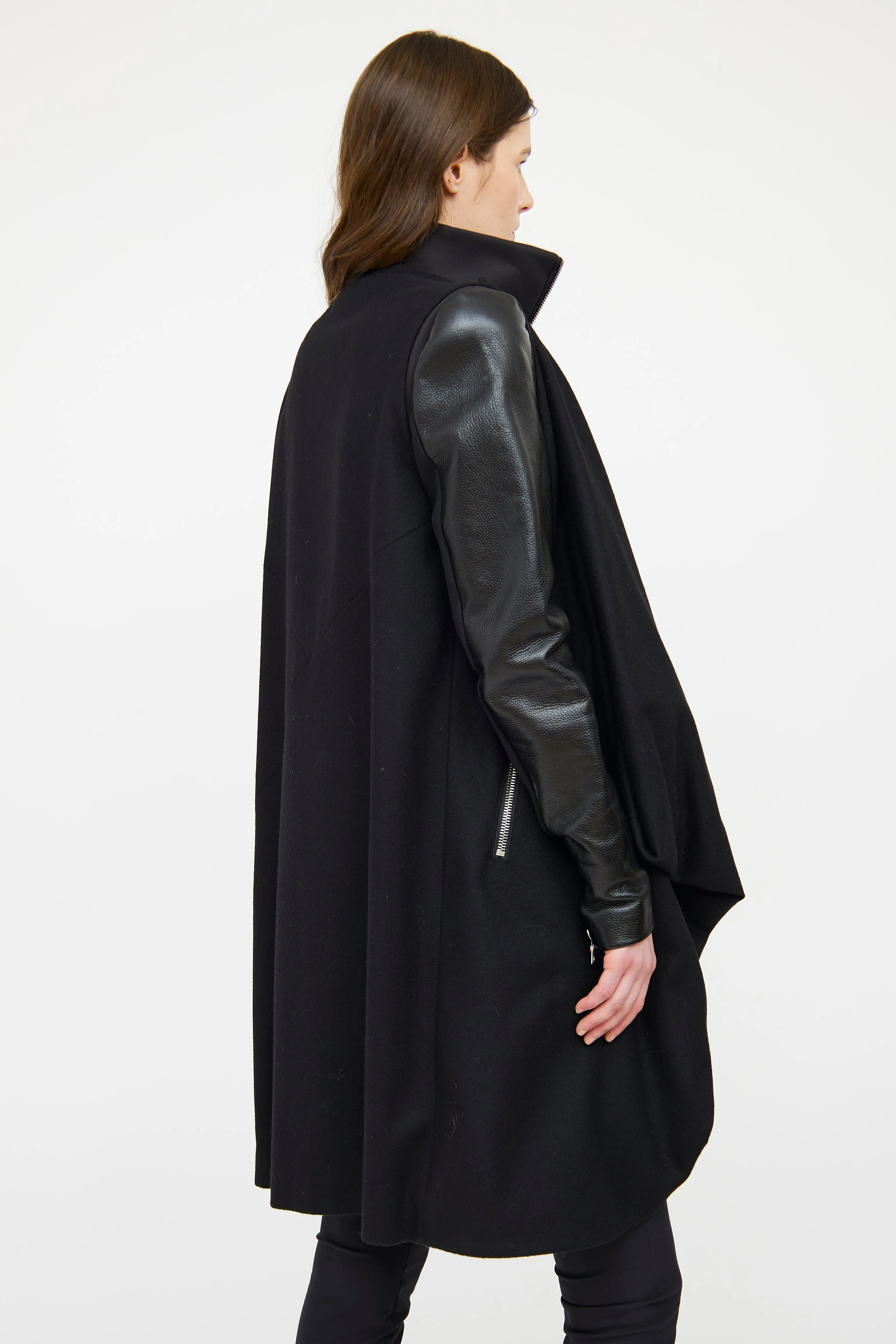 Black Leather Sleeve Coat