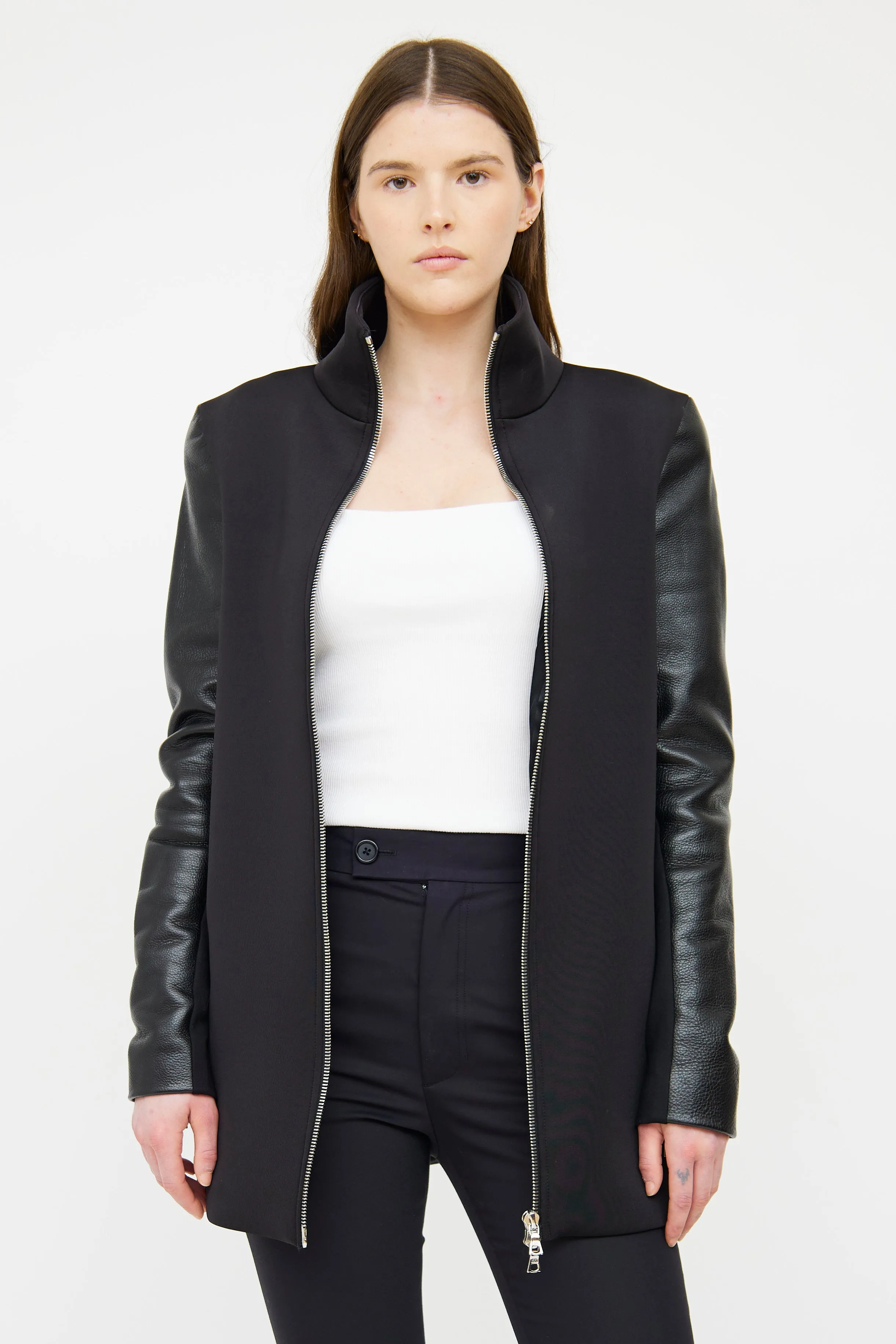 Black Leather Sleeve Coat