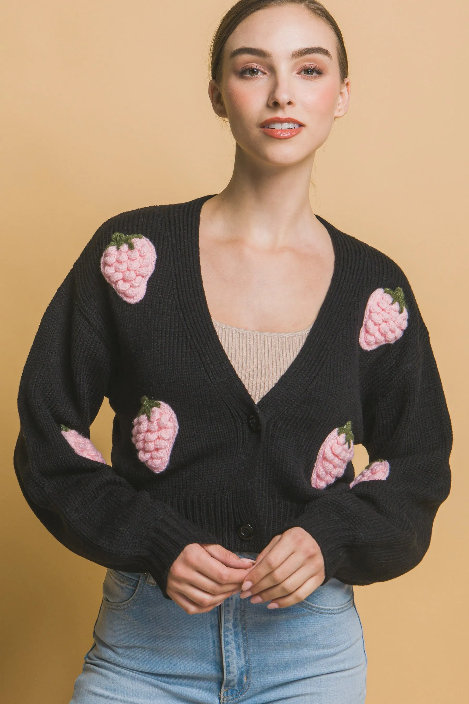 Black Strawberry Sweater Cardigan