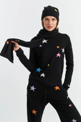 Black Wool-Cashmere Star Scarf