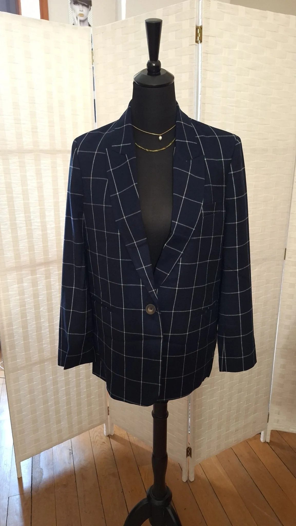 Blazer à carreaux bleu marine