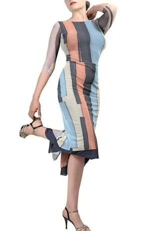 blue stripe NINA mesh tango dress with sleeves