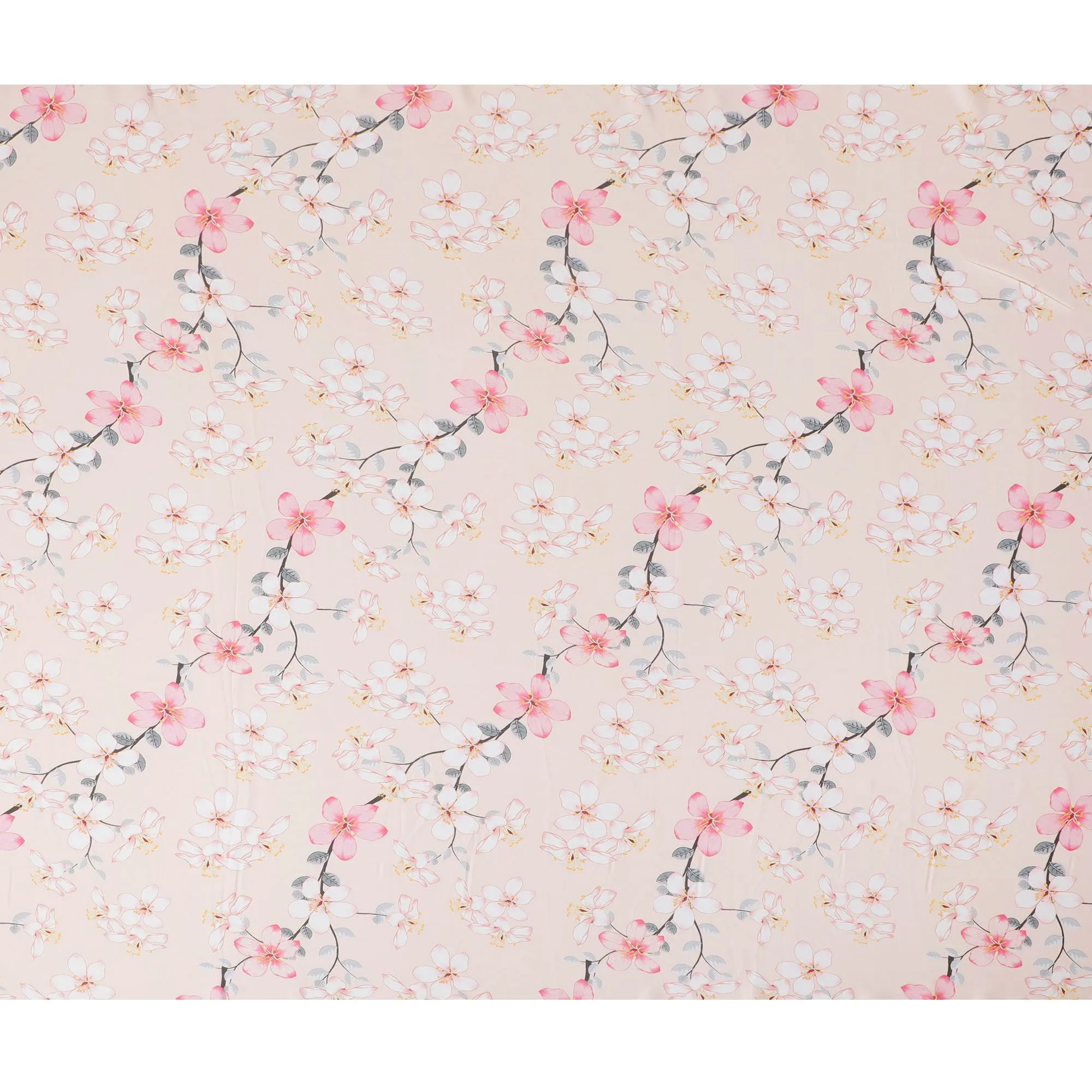 Blush Cherry Blossom Synthetic Modal Satin Fabric - Delicate Print, 110cm - Buy Online-D17975