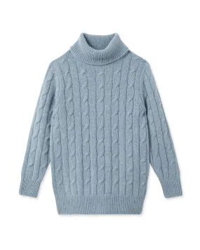 Boys Cable Roll Neck Cashmere Jumper Heather Blue