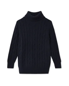 Boys Cable Roll Neck Cashmere Jumper Navy Blue