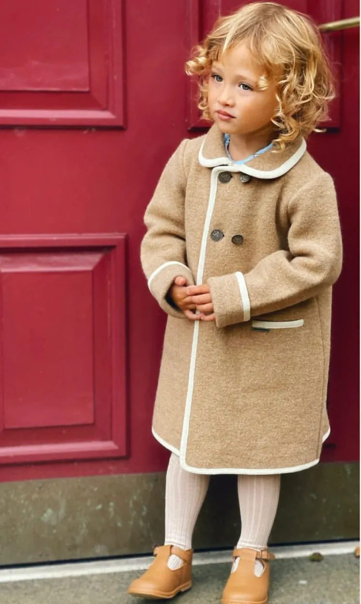 Boys Camel Marae Coat With Cream Trim