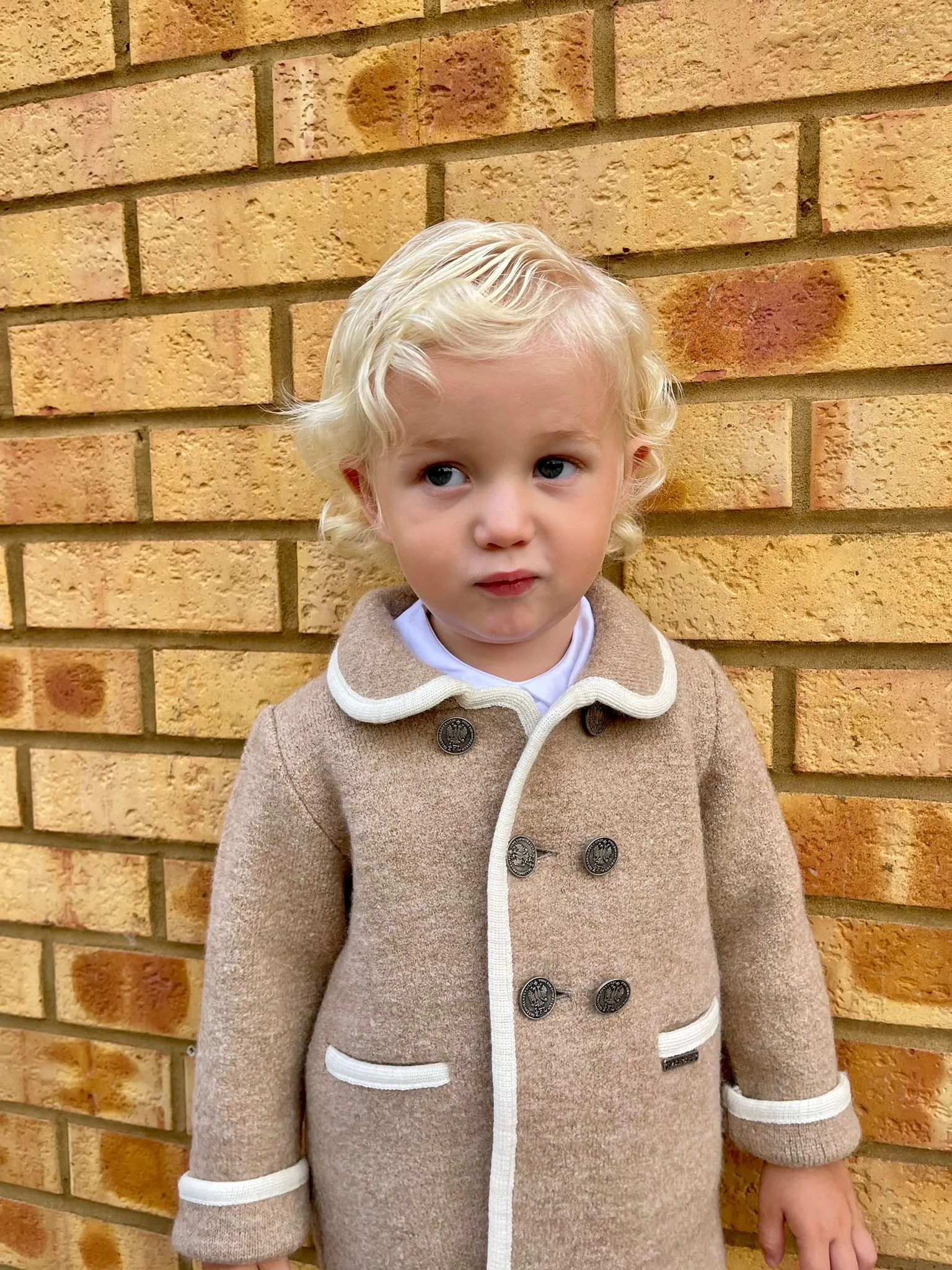 Boys Camel Marae Coat With Cream Trim