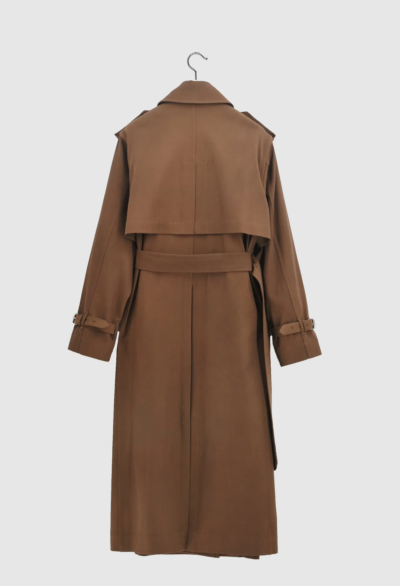 BRENDAN - Wool Gabardine Trench Coat in Walnut