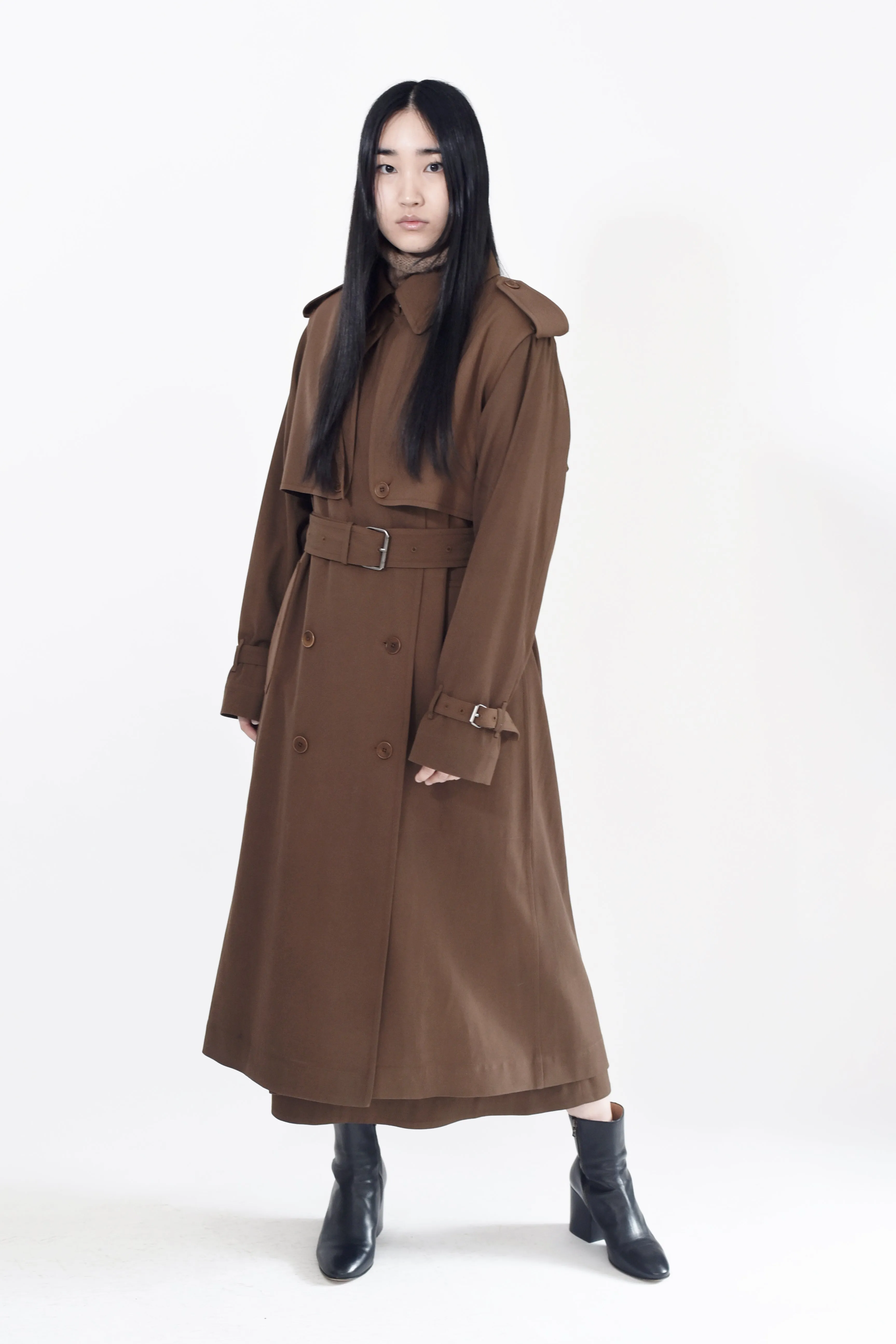 BRENDAN - Wool Gabardine Trench Coat in Walnut