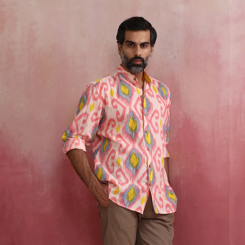 Cambric Cotton Shirt for Men | Ikat Print | Multicolour