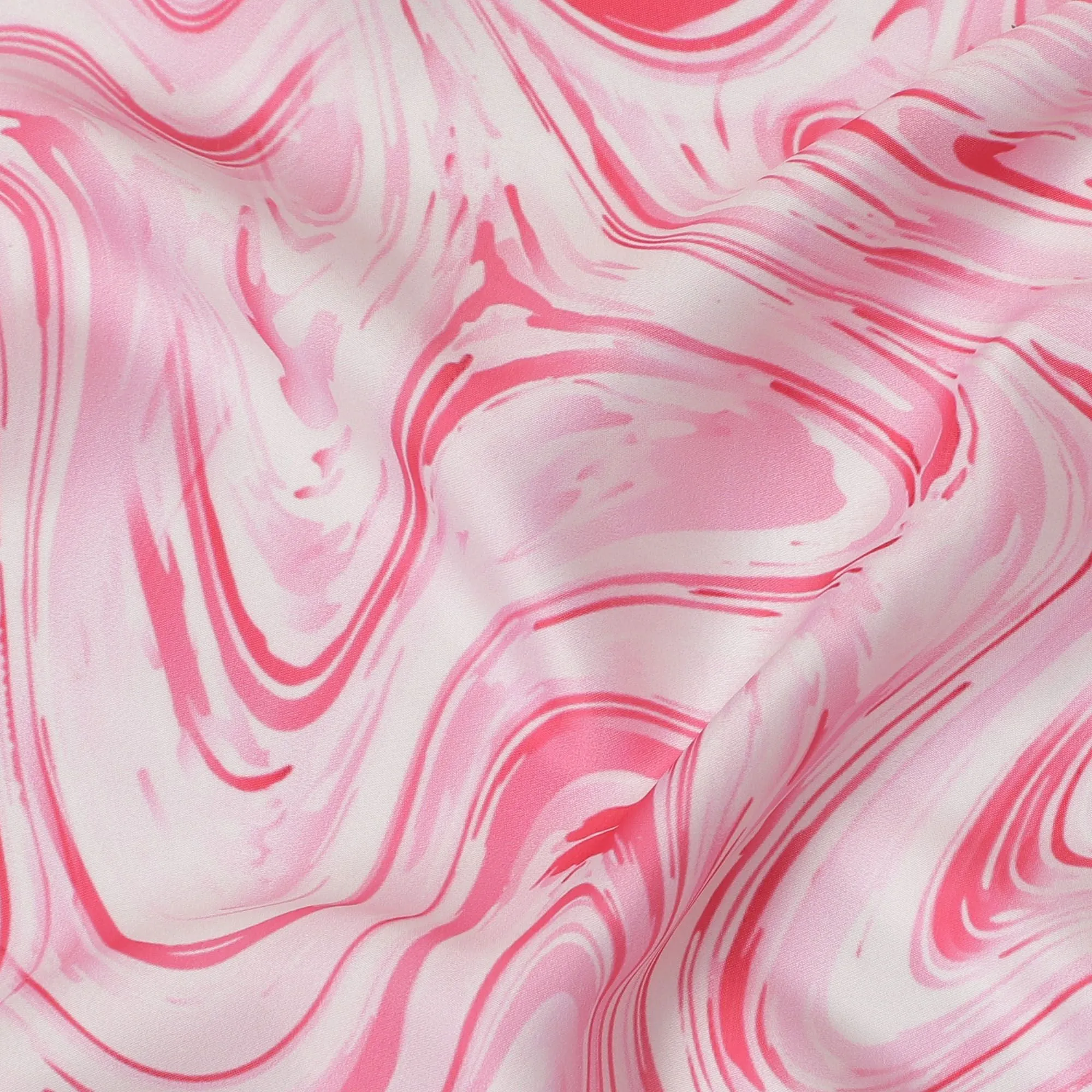 Candy Swirl Synthetic Modal Satin Fabric - Playful Pink and White Waves, 110cm Wide - Buy Online in Meters-D18342