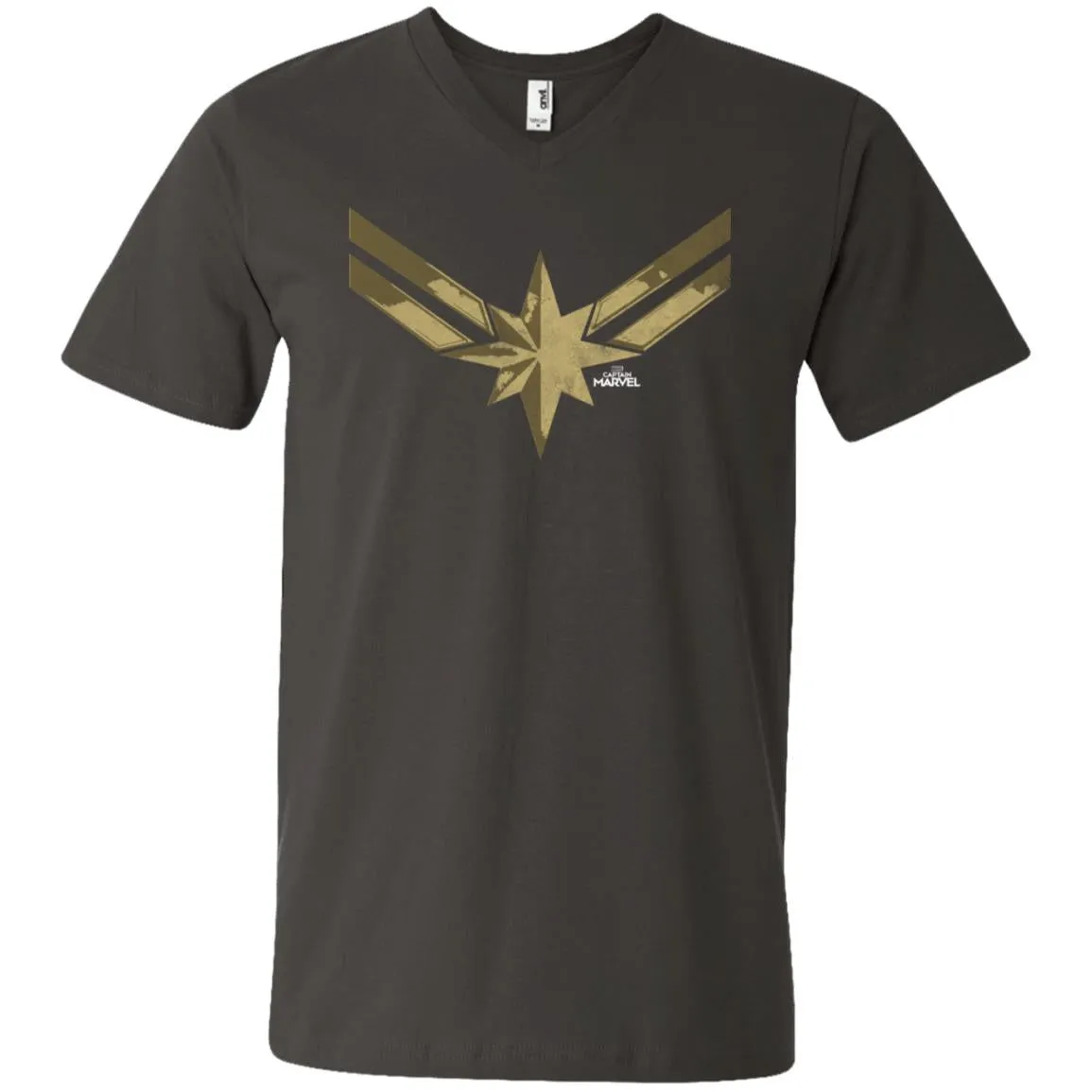 Captain Marvel Simple Gold Shadowed Logo Men V-Neck T-Shirt