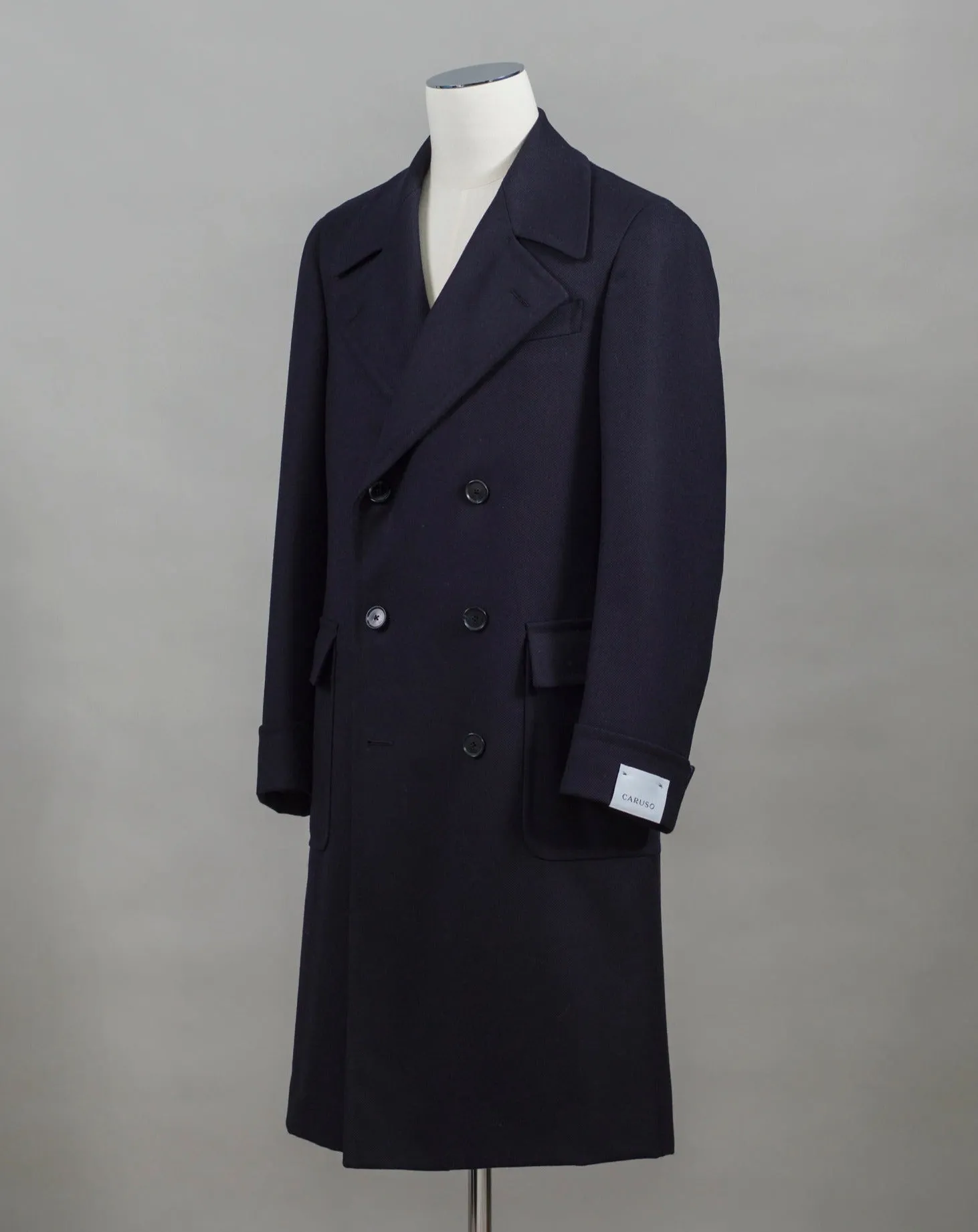 Caruso Otello Double-Breasted Wool Overcoat / Navy