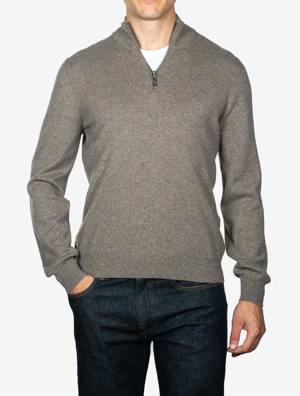 Cashmere Half Zip Brown