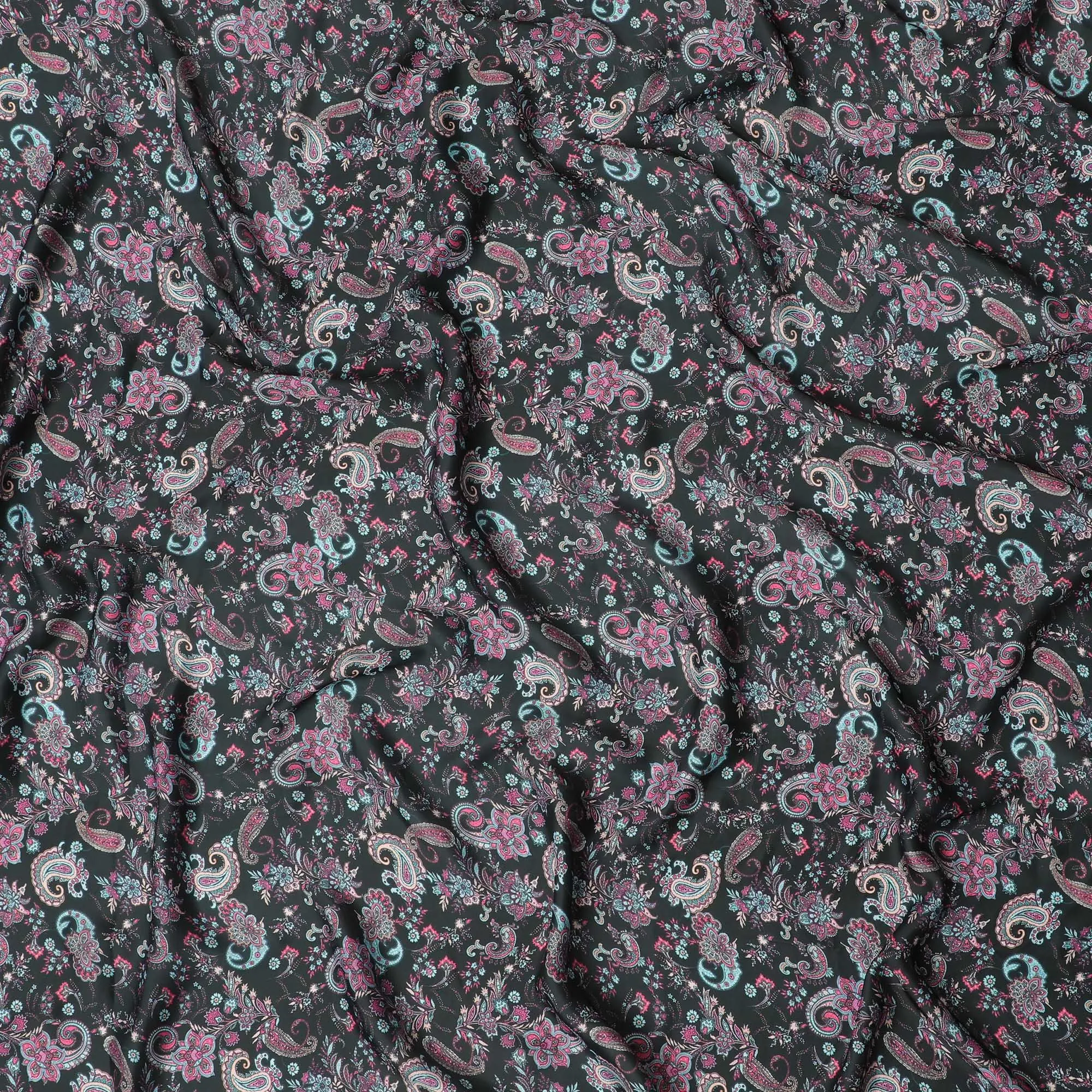 Charming Floral Paisley Modal Satin Fabric - 110cm Wide, Intricate Design from India-D18521