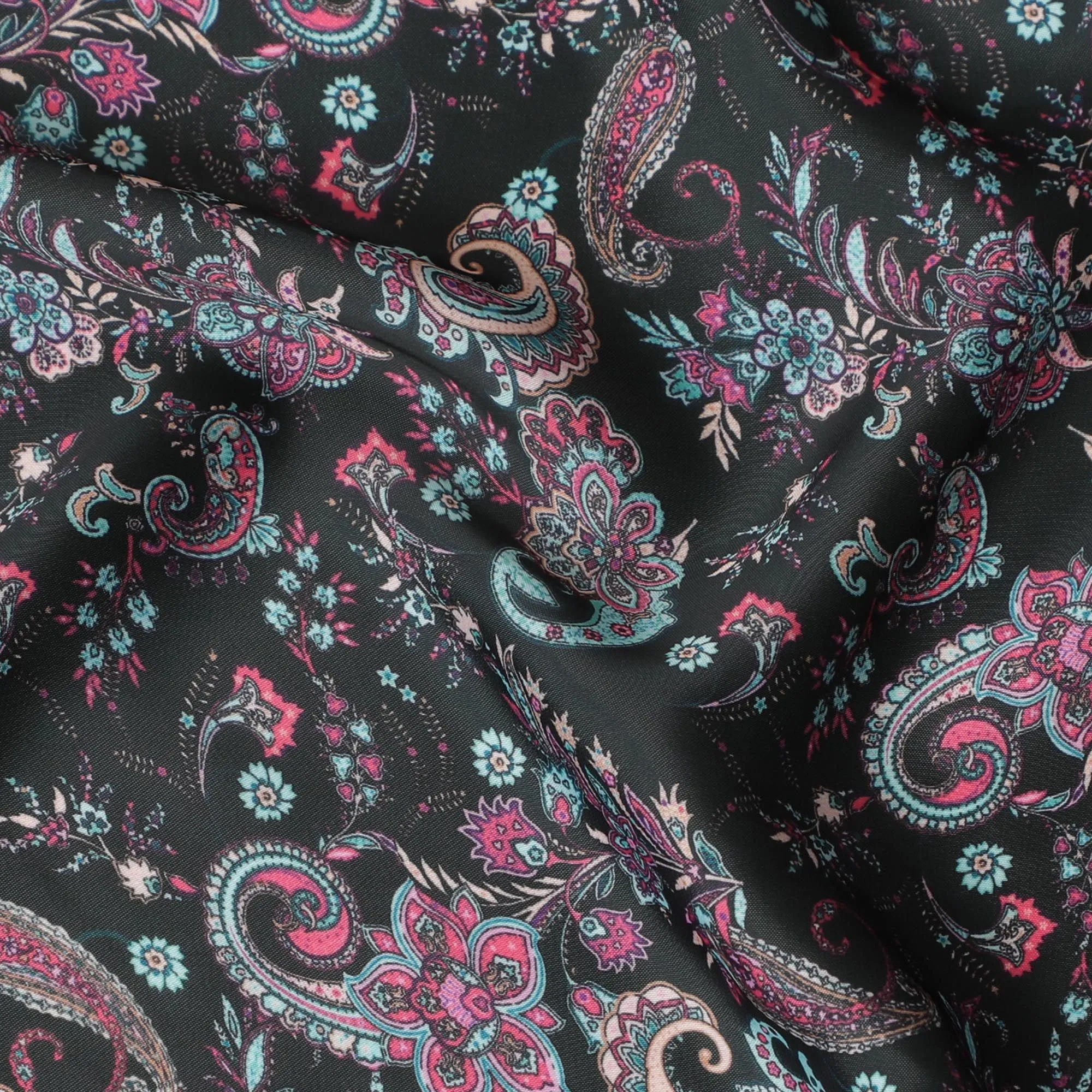 Charming Floral Paisley Modal Satin Fabric - 110cm Wide, Intricate Design from India-D18521