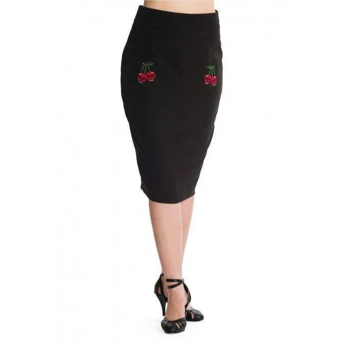 Cherry Jane Rockabilly Pencil Skirt Black