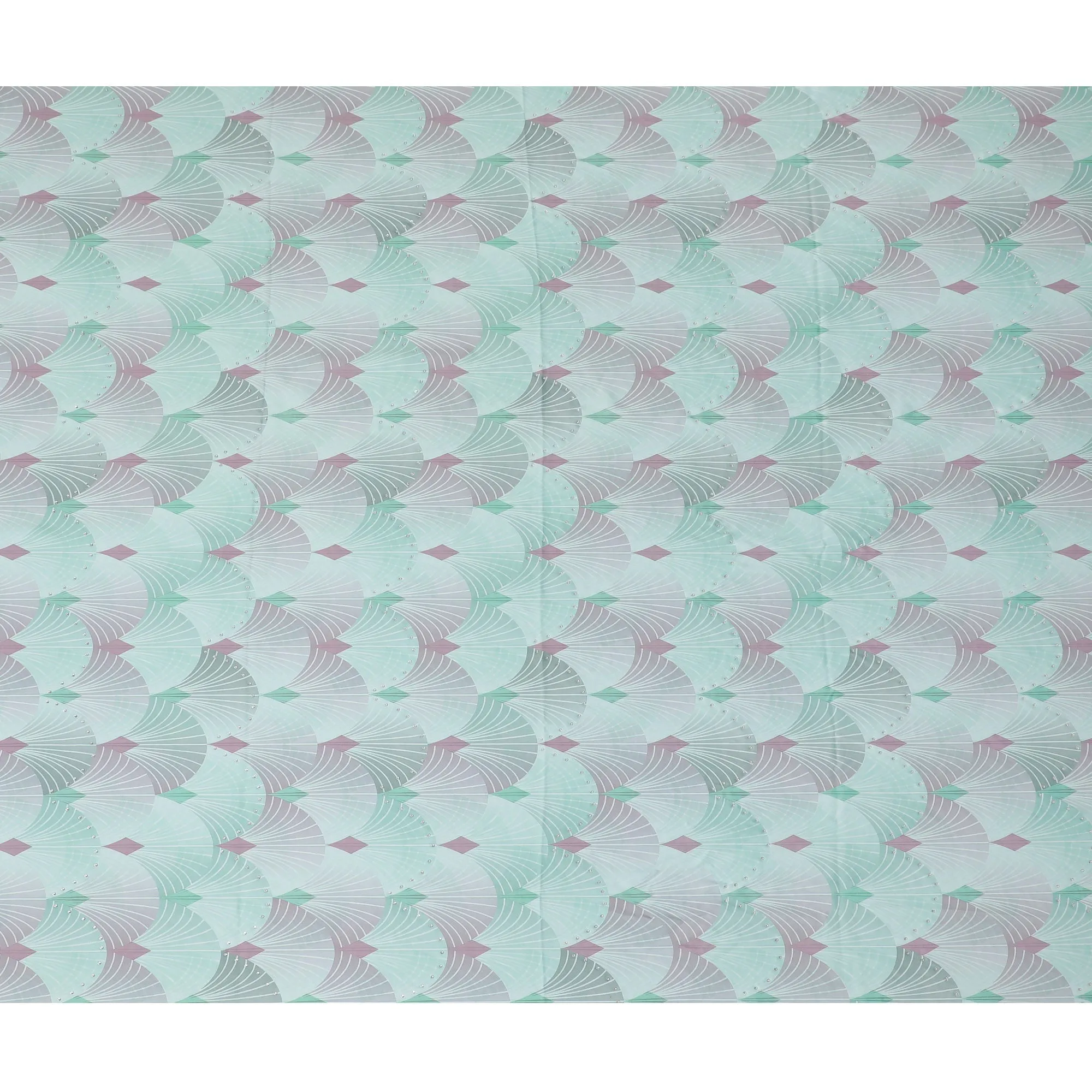 Chic Mint Green and Grey Synthetic Modal Satin Fabric with Abstract Design and Stone Work, 110 cm Width-20041