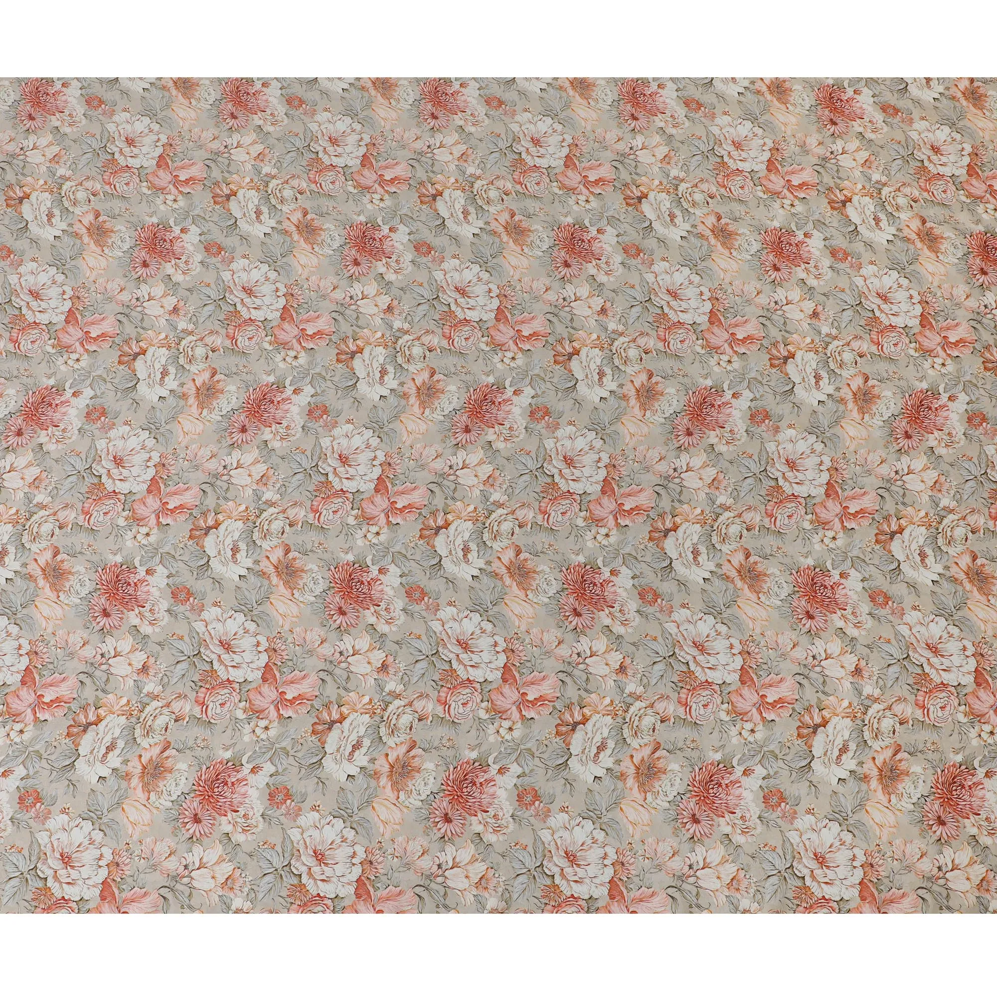 Chic Peach and Cream Floral Modal Satin Fabric - 110 cm Width, Elegant Soft Material from India-D19218