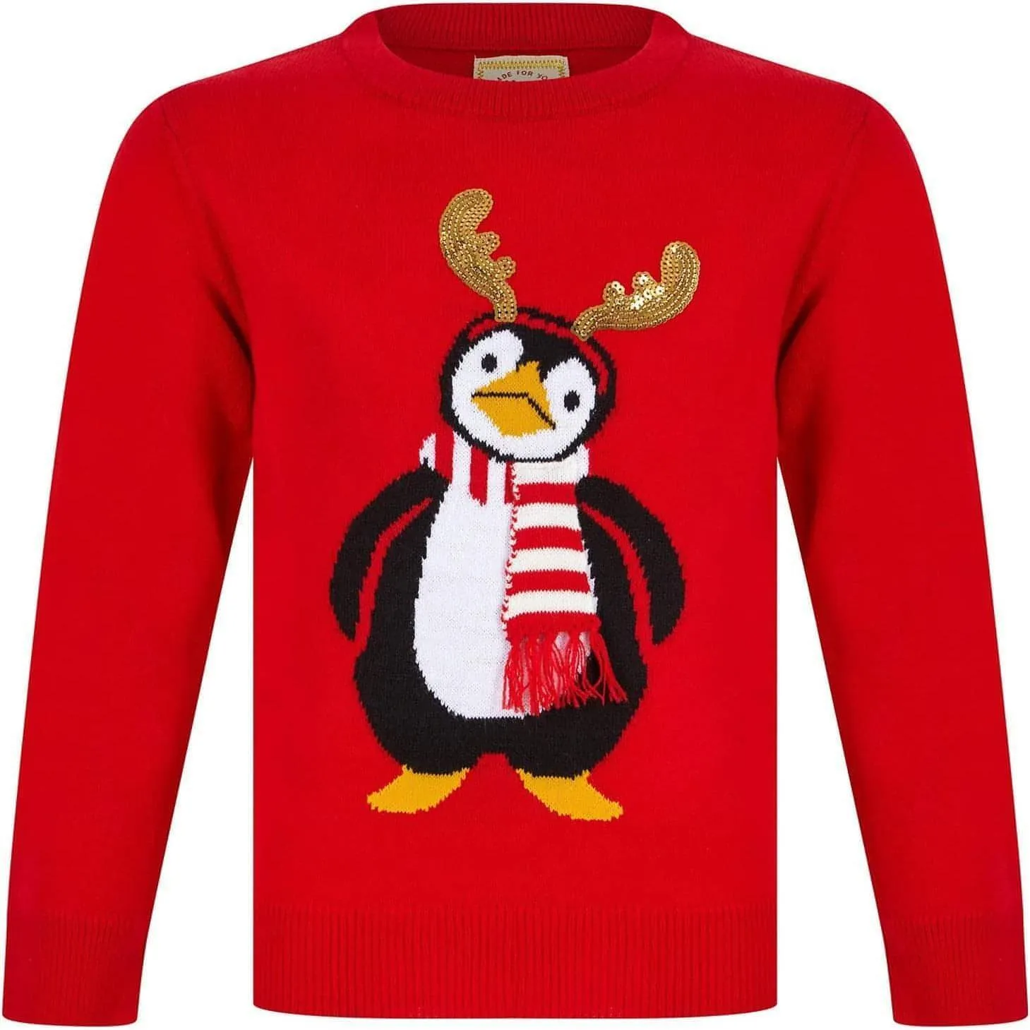 Christmas Antler Penguin Junior Christmas Jumper - Red