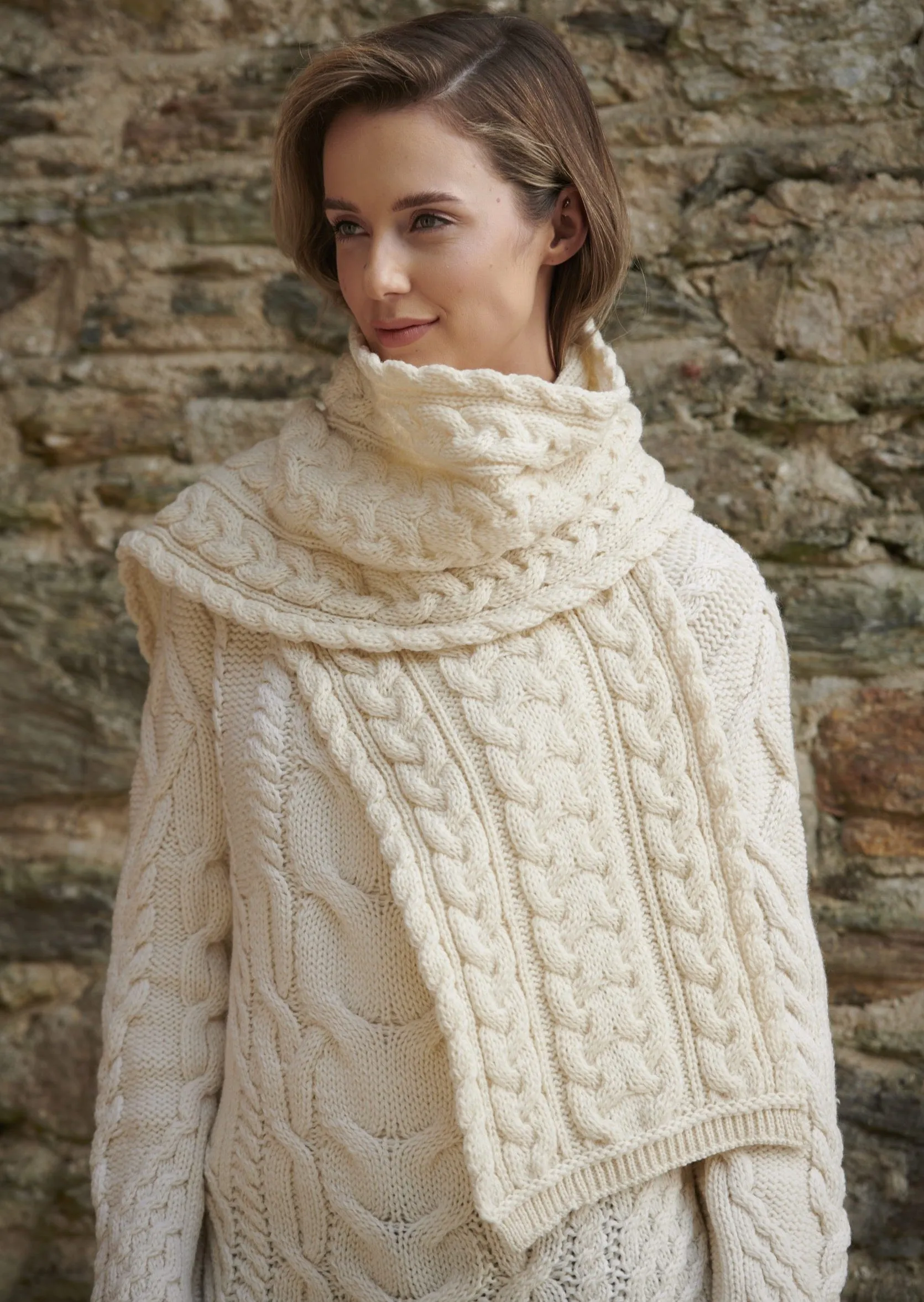 Chunky Cable Knit Aran Scarf | Natural