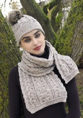 Chunky Cable Knit Aran Scarf | Oatmeal