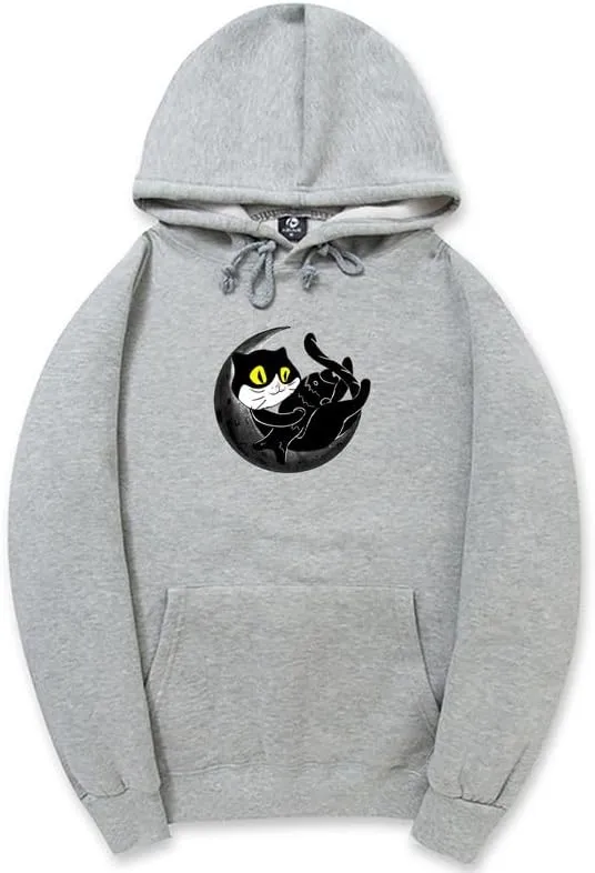 CORIRESHA Teen Funny Cat Hoodie Long Sleeve Drawstring Kangaroo Pocket Soft Cotton Sweatshirt