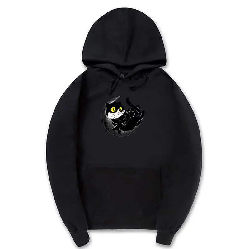 CORIRESHA Teen Funny Cat Hoodie Long Sleeve Drawstring Kangaroo Pocket Soft Cotton Sweatshirt