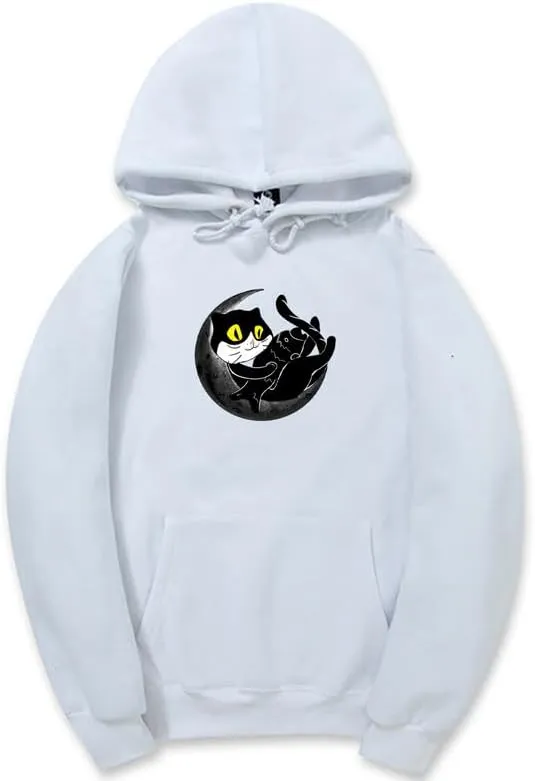 CORIRESHA Teen Funny Cat Hoodie Long Sleeve Drawstring Kangaroo Pocket Soft Cotton Sweatshirt