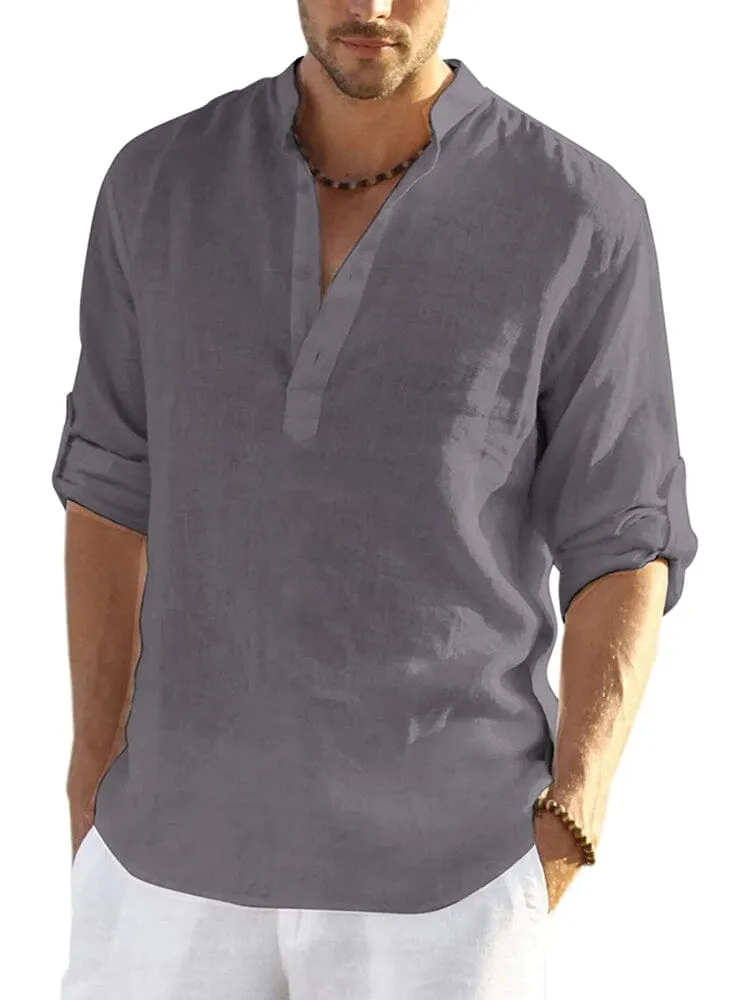 Cotton Linen Style Henley Shirt (Live Only)