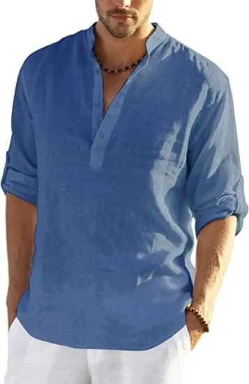 Cotton Linen Style Henley Shirt (Live Only)