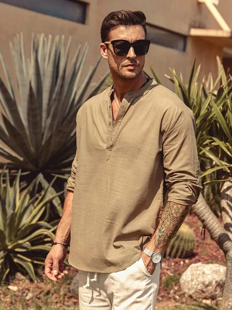 Cotton Linen Style Henley Shirt (Live Only)