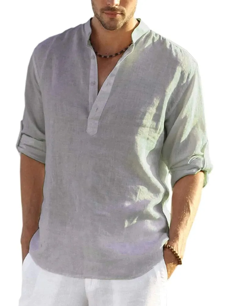 Cotton Linen Style Henley Shirt (Live Only)