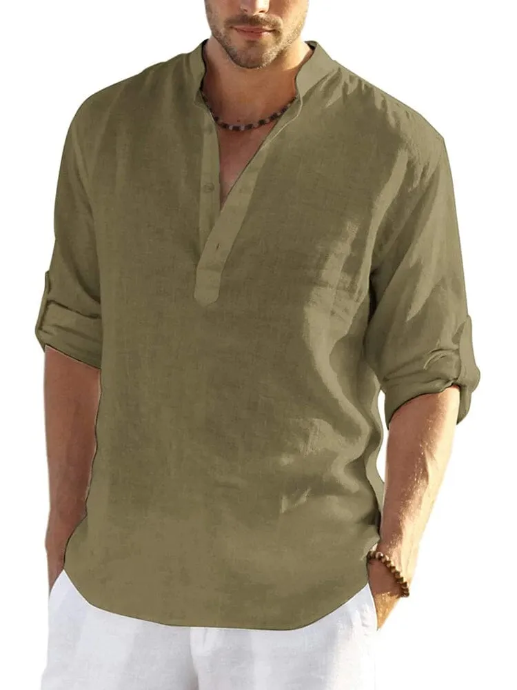 Cotton Linen Style Henley Shirt (Live Only)