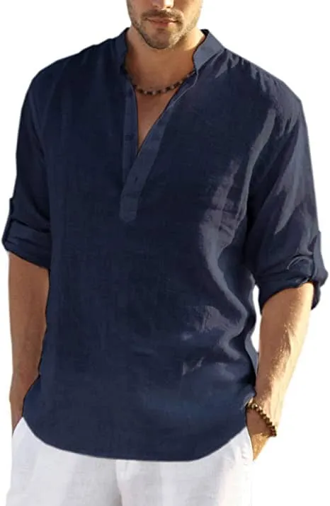 Cotton Linen Style Henley Shirt (Live Only)