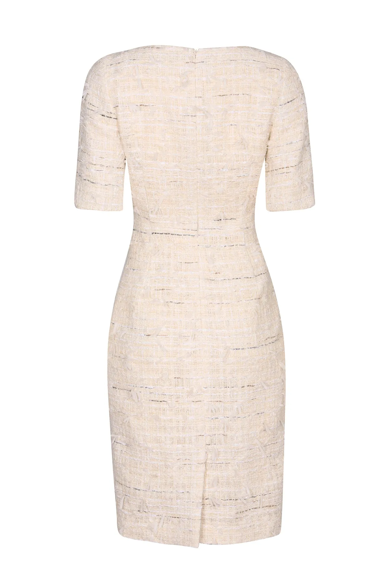 Cream Summer Tweed Dress with Elbow Length Sleeves - Angie