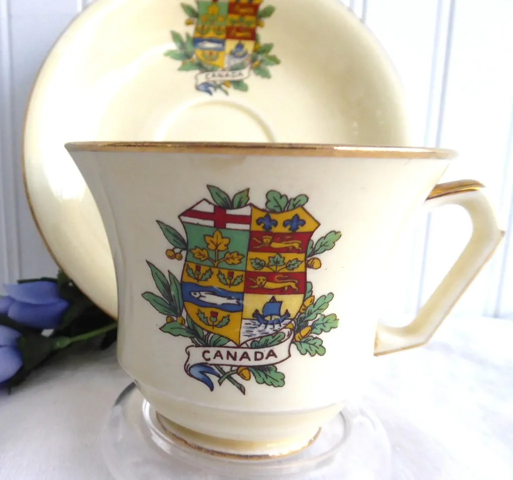 Cup And Saucer Royal Winton Grimwades Crest Of Canada 1930s Canadian Souvenir