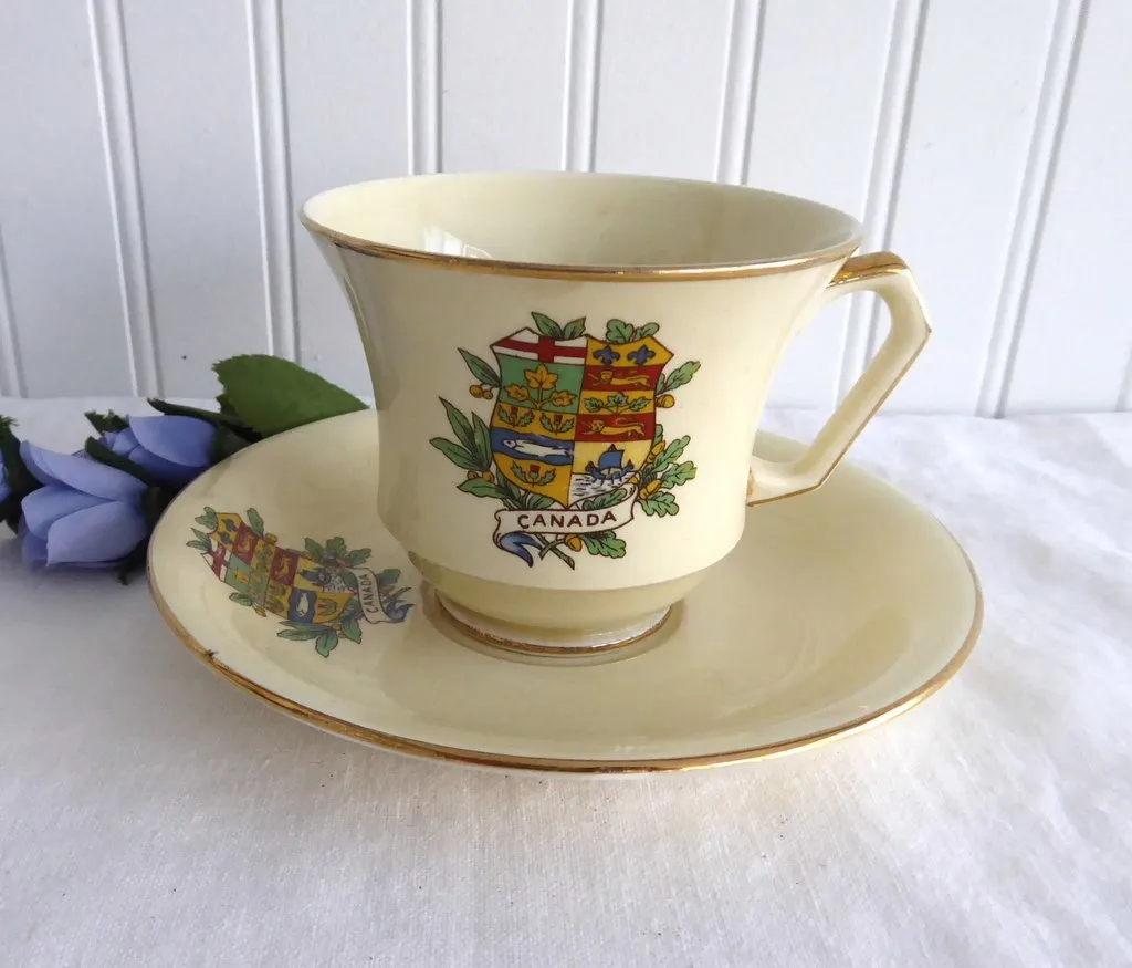 Cup And Saucer Royal Winton Grimwades Crest Of Canada 1930s Canadian Souvenir