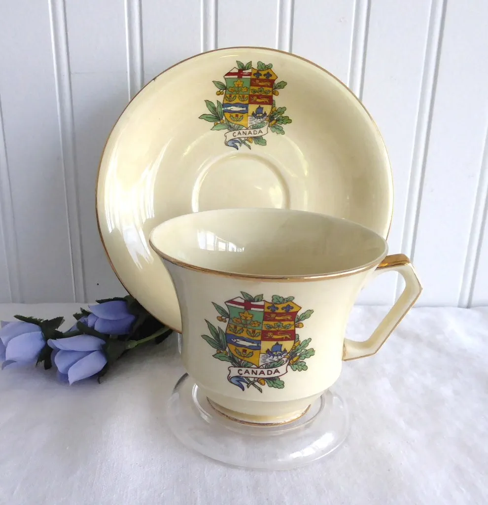 Cup And Saucer Royal Winton Grimwades Crest Of Canada 1930s Canadian Souvenir