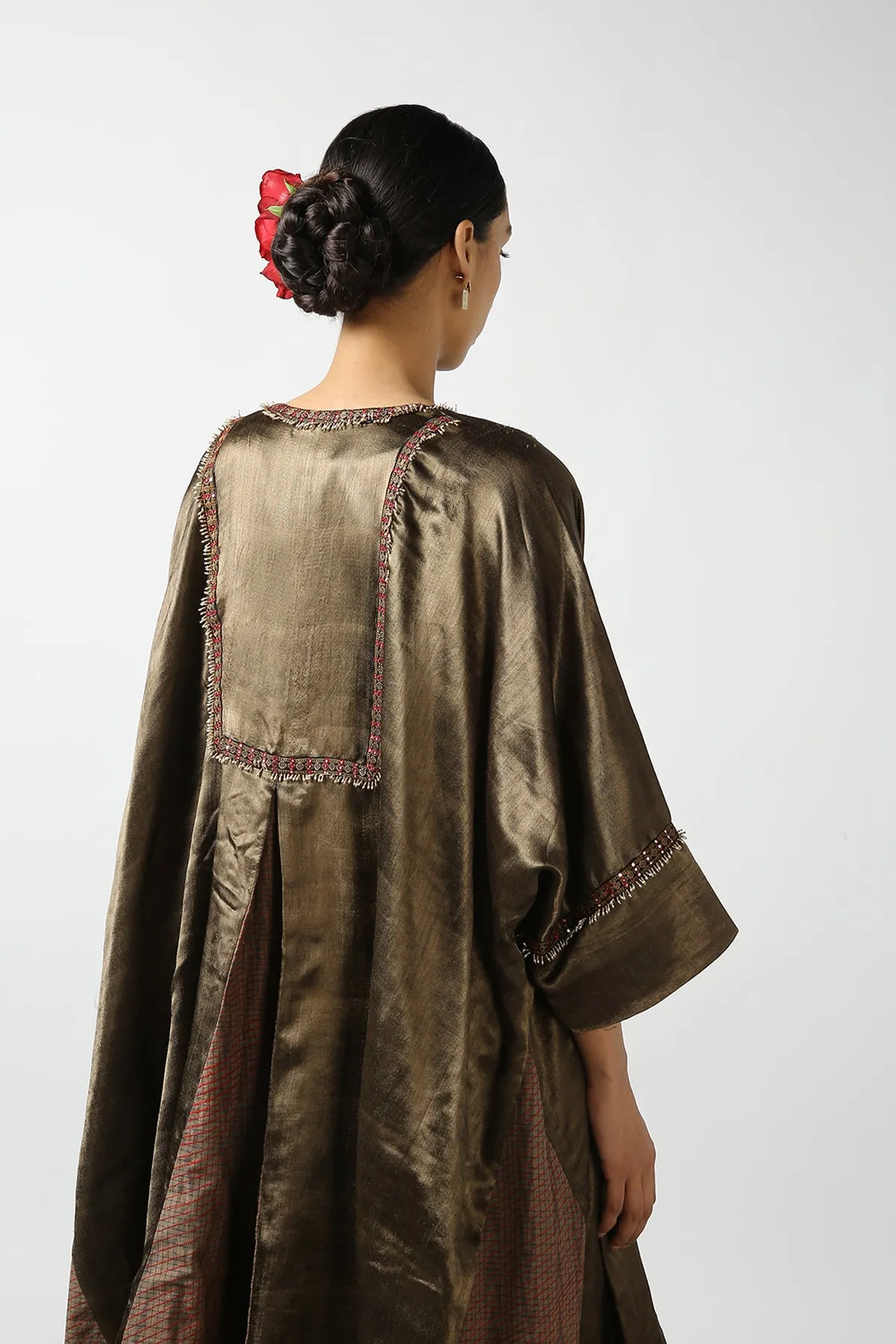 Dark Red Mushroo Silk and Ikat Embroidered Jacket