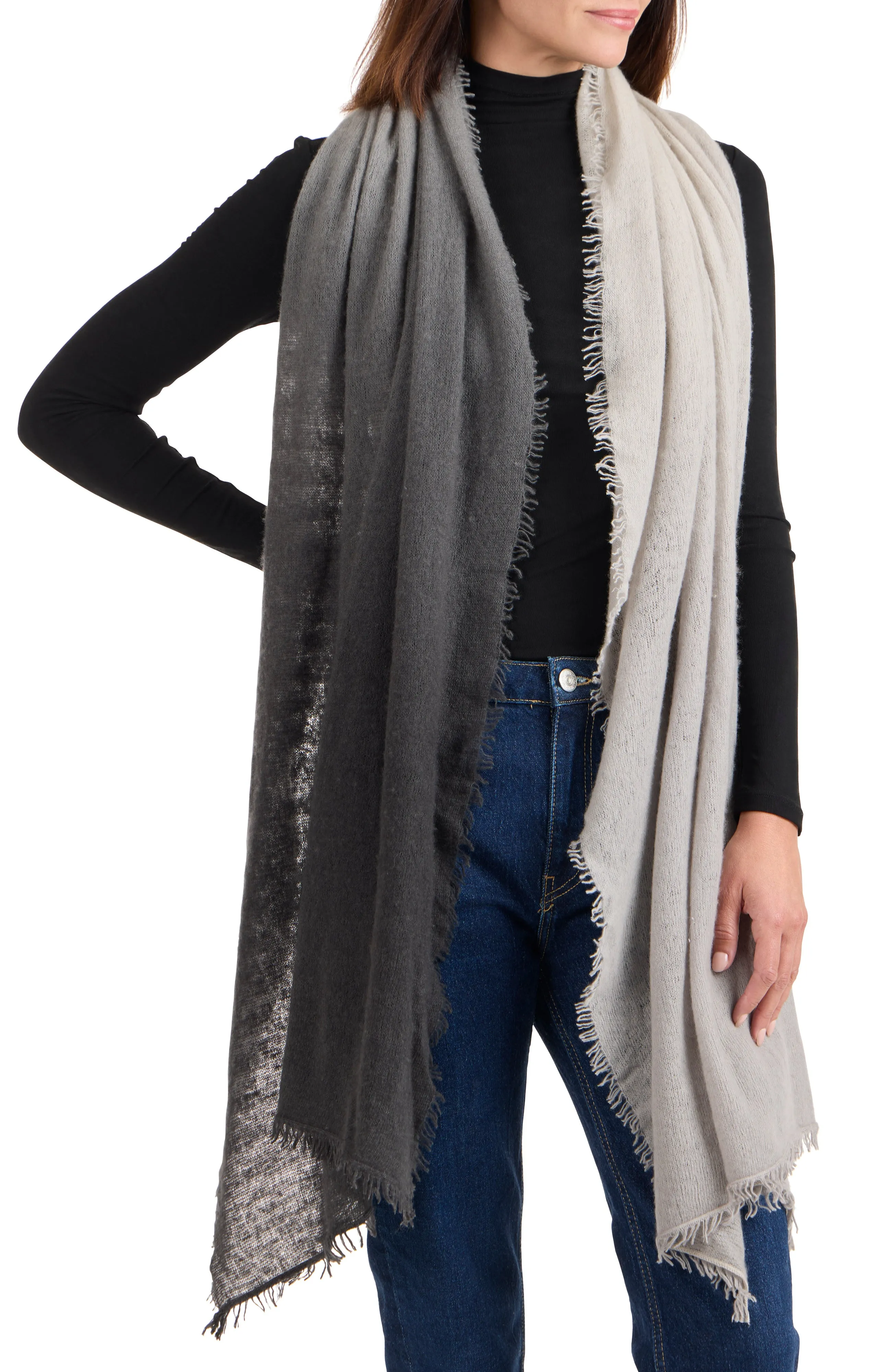 DIP-DYED CASHMERE WRAP WITH FRINGE