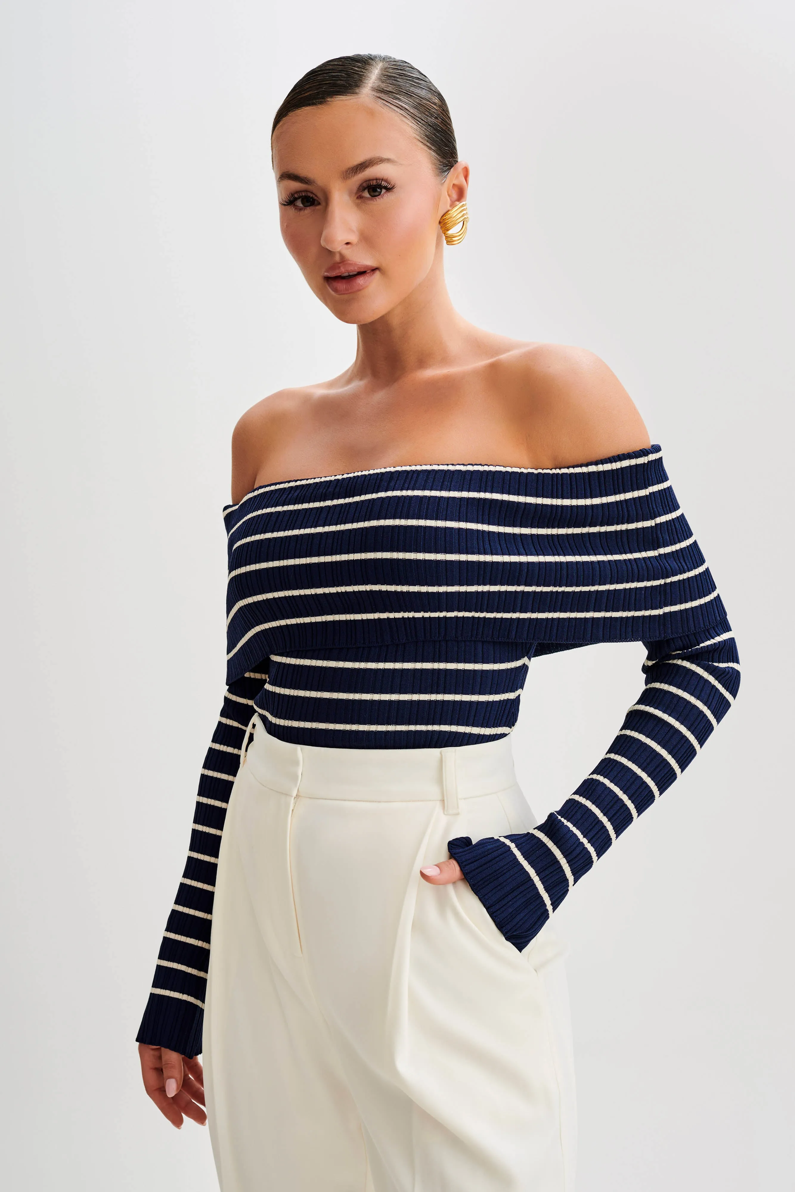 Dominica Off Shoulder Knit Top - Navy