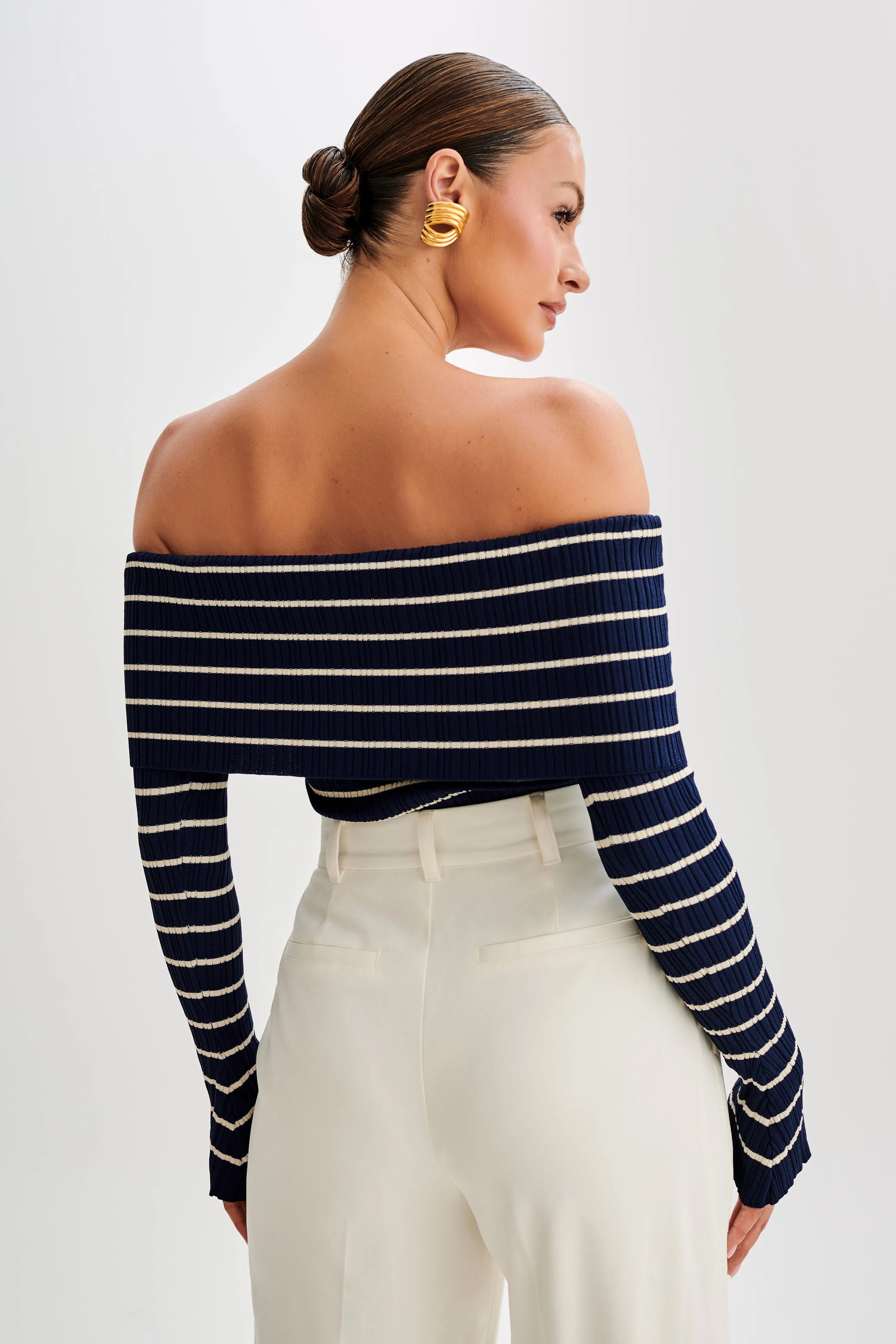 Dominica Off Shoulder Knit Top - Navy