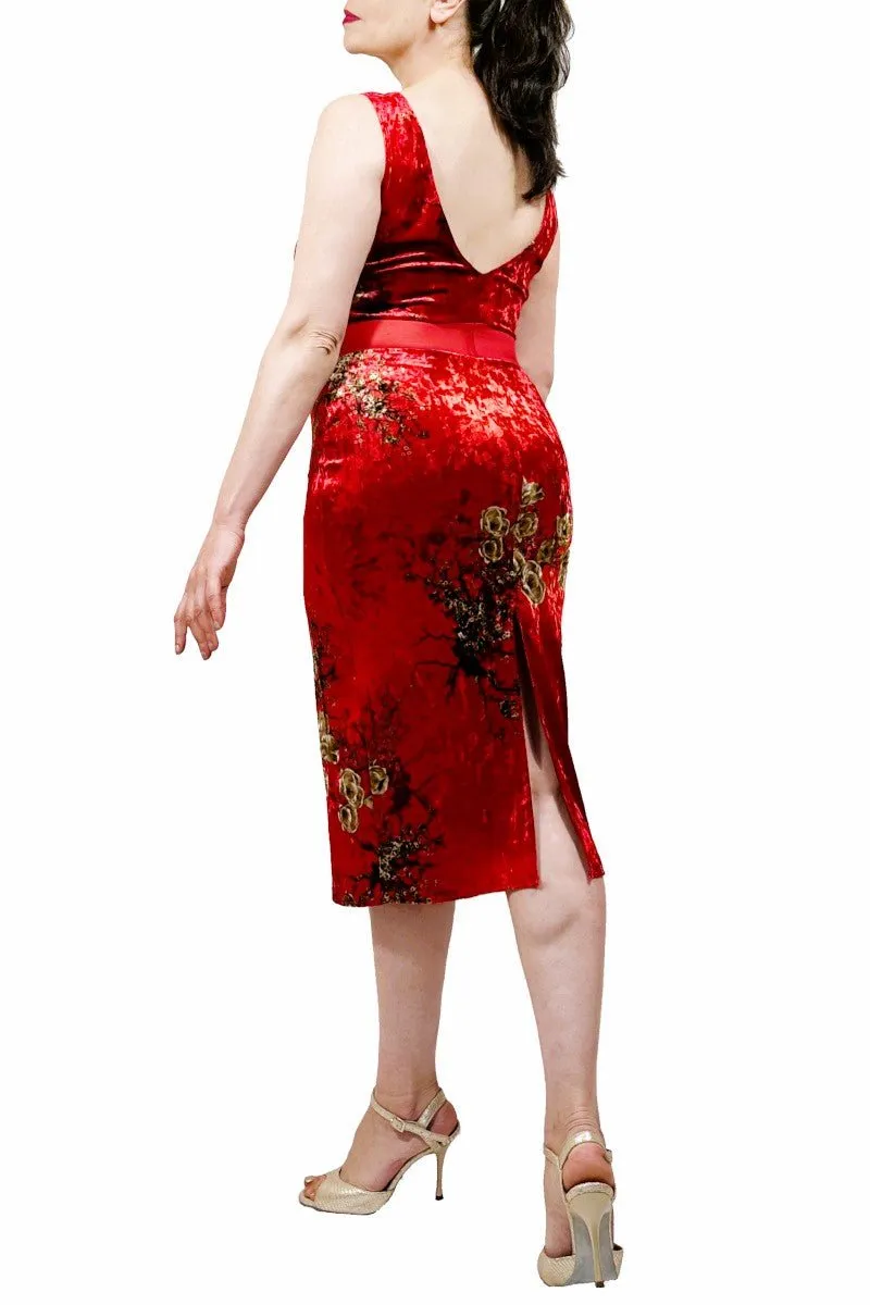 eastern garden velvet tango dress with mesh waistband