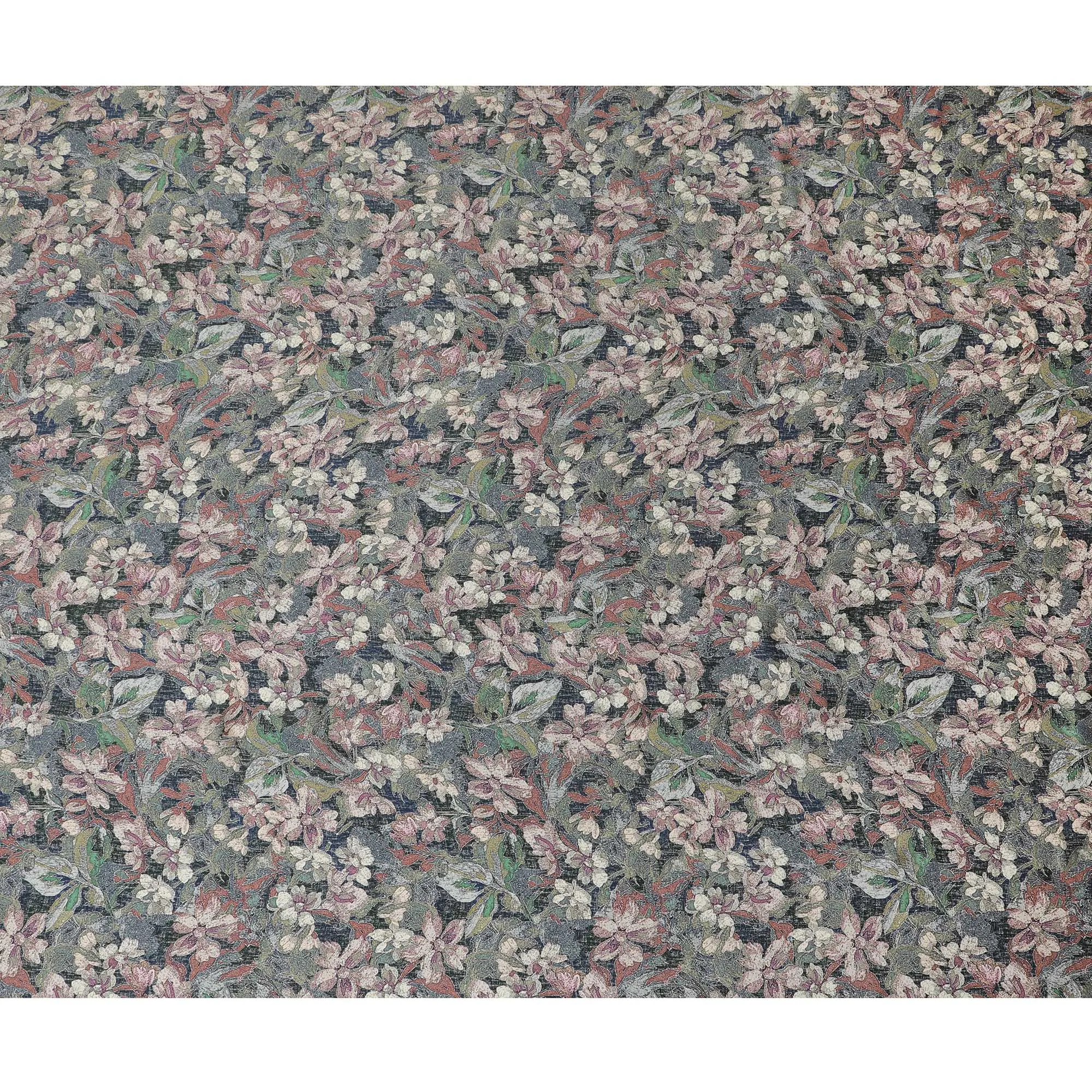 Elegant Charcoal and Pink Floral Modal Satin Fabric - 110 cm Width, Luxurious Textured Material from India-D19224