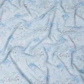 Elegant Sky Blue Floral Synthetic Modal Satin Fabric - 110cm Width-D18420