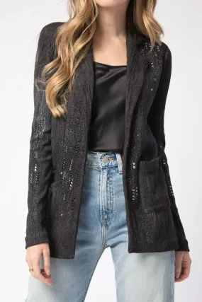 Embellished Plissé Blazer Jacket in Nero