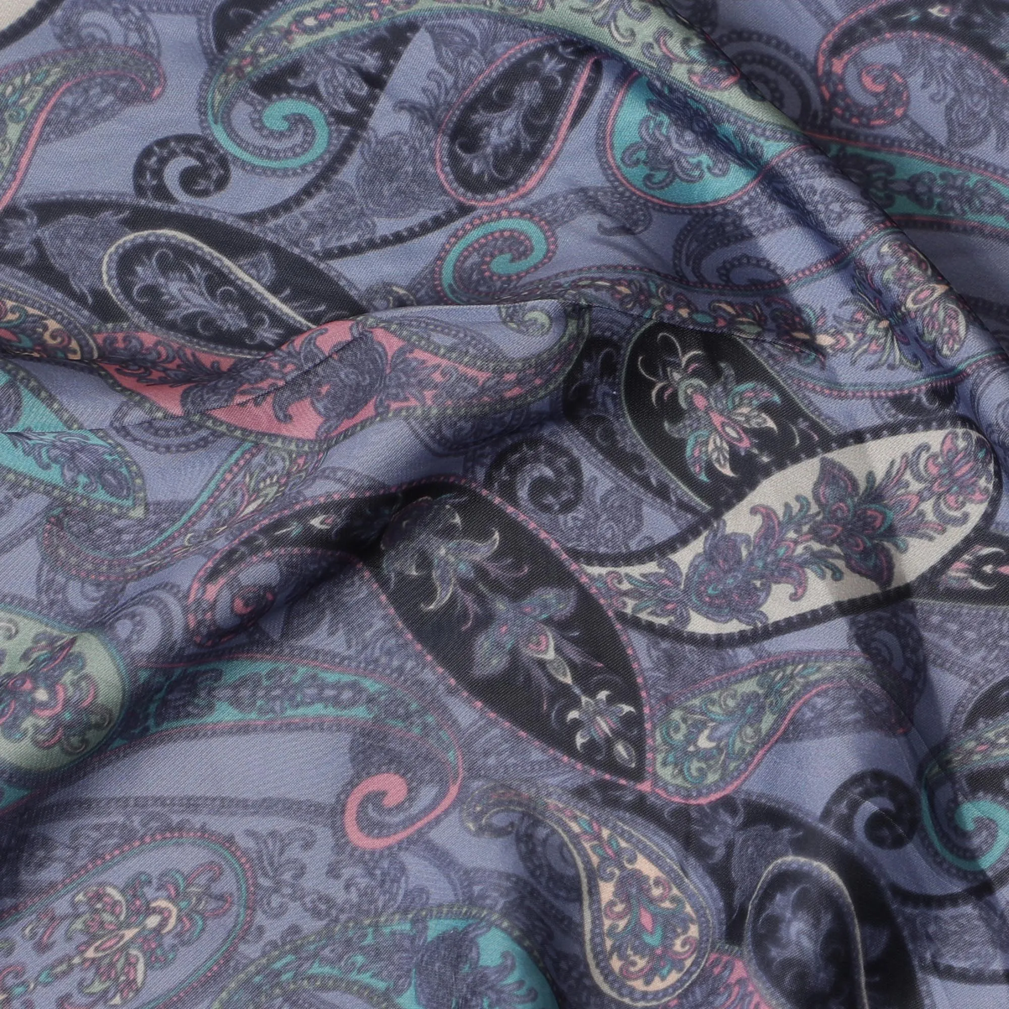 Enchanted Paisley Modal Satin Fabric in Twilight Hues - 110cm Wide, Luxurious Feel from India-D18520